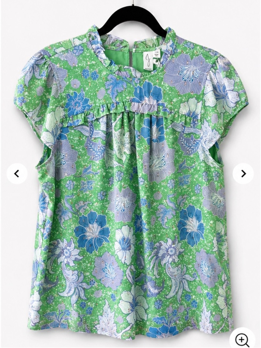 Joie Green Multi Floral Ruffle-Neck Blouse